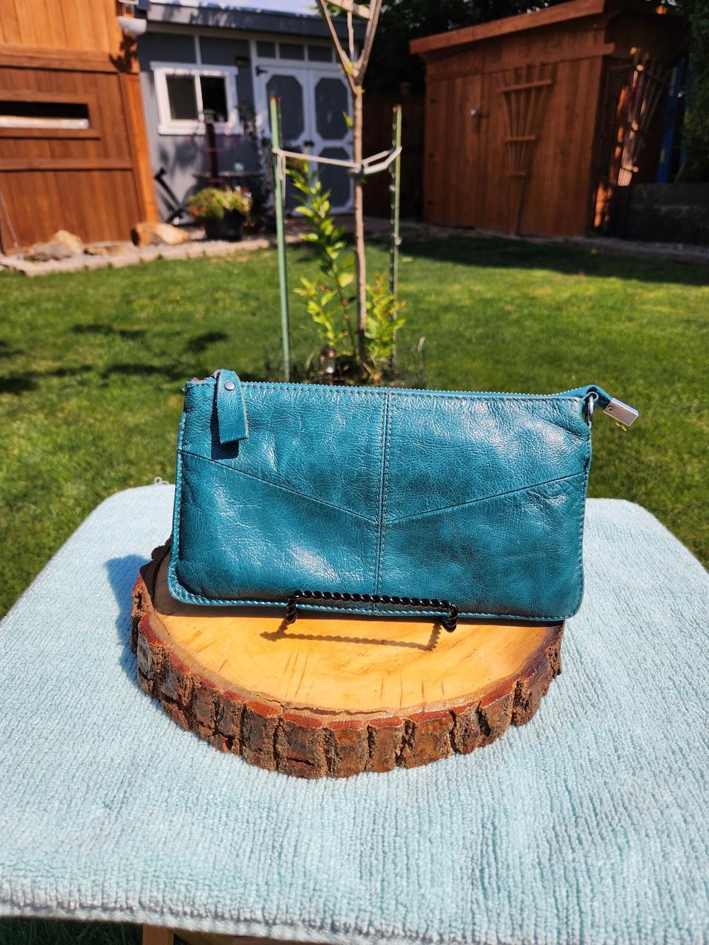 Teal Leather Women's Zip Clutch